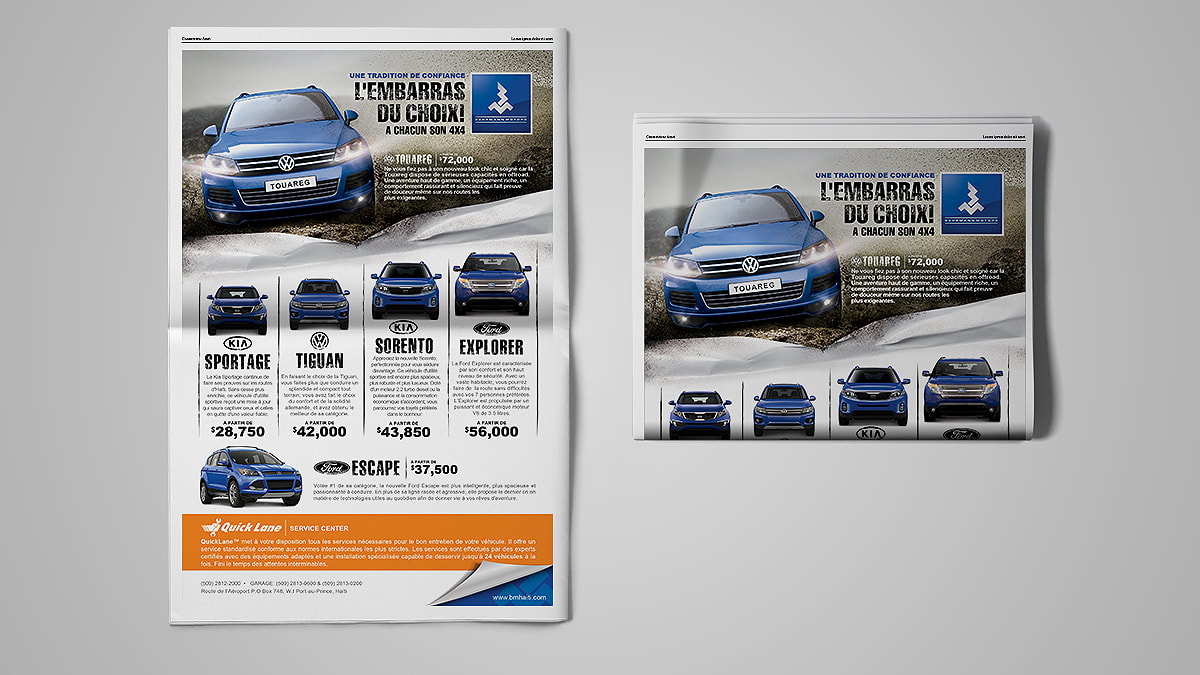 Behrmann Motors SUV promo newspaper mockup by Pong Lizardo.